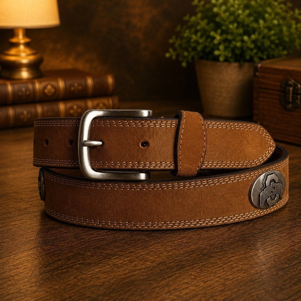 Vintage Ohio State Buckeyes Full Grain Leather Dress Belt Brown Mens Size 34